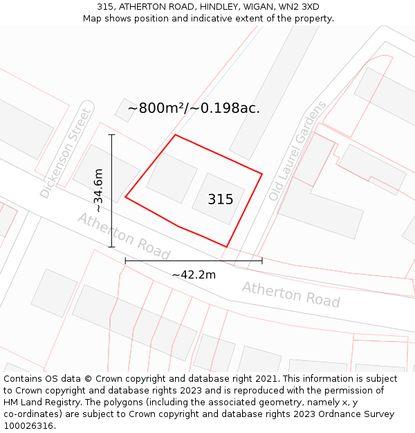 315, ATHERTON ROAD, HINDLEY, WIGAN, WN2 3XD: Plot and title map