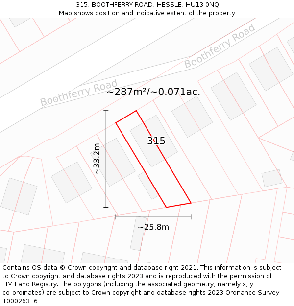 315, BOOTHFERRY ROAD, HESSLE, HU13 0NQ: Plot and title map