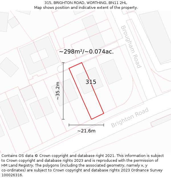 315, BRIGHTON ROAD, WORTHING, BN11 2HL: Plot and title map