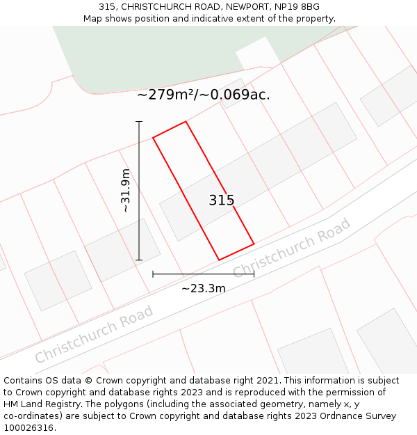 315, CHRISTCHURCH ROAD, NEWPORT, NP19 8BG: Plot and title map
