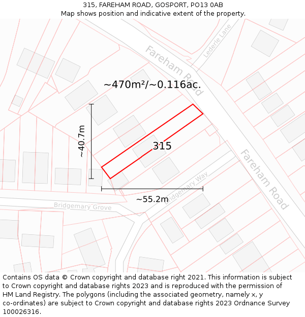 315, FAREHAM ROAD, GOSPORT, PO13 0AB: Plot and title map