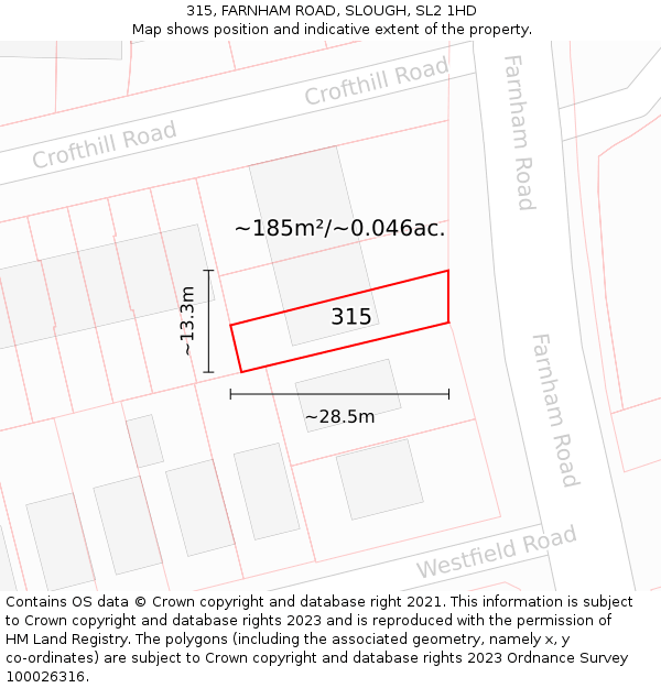 315, FARNHAM ROAD, SLOUGH, SL2 1HD: Plot and title map