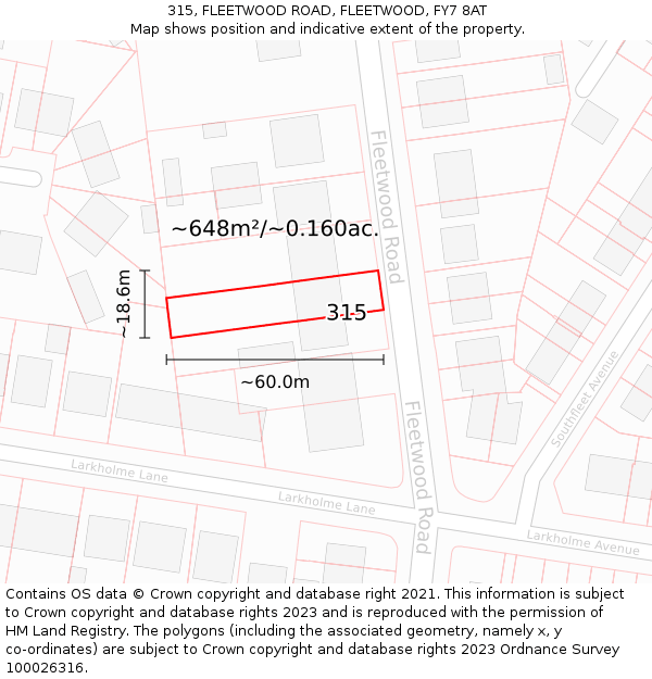 315, FLEETWOOD ROAD, FLEETWOOD, FY7 8AT: Plot and title map