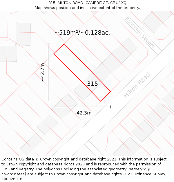 315, MILTON ROAD, CAMBRIDGE, CB4 1XQ: Plot and title map