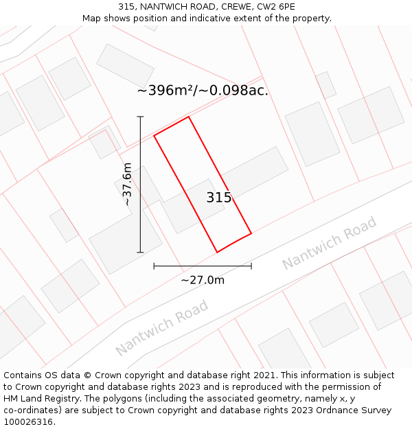 315, NANTWICH ROAD, CREWE, CW2 6PE: Plot and title map