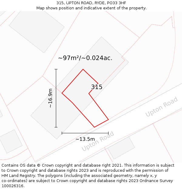 315, UPTON ROAD, RYDE, PO33 3HF: Plot and title map