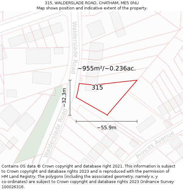 315, WALDERSLADE ROAD, CHATHAM, ME5 0NU: Plot and title map