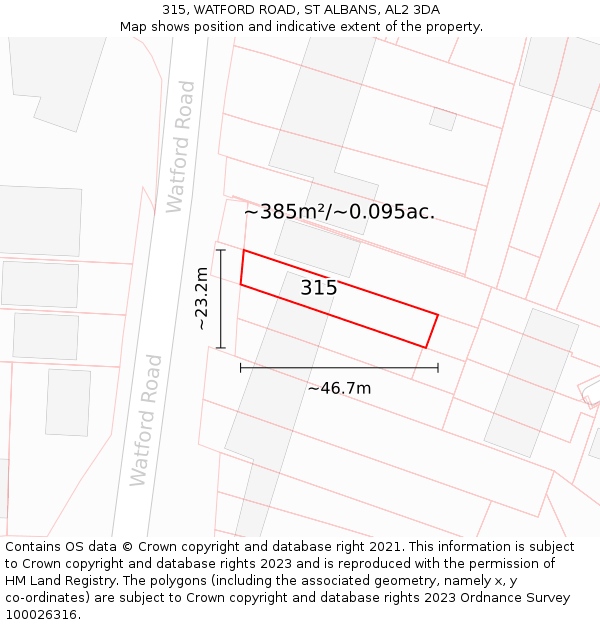 315, WATFORD ROAD, ST ALBANS, AL2 3DA: Plot and title map