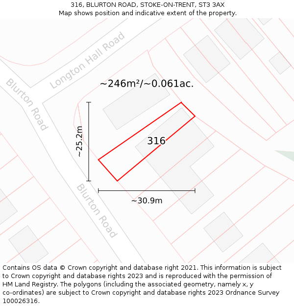 316, BLURTON ROAD, STOKE-ON-TRENT, ST3 3AX: Plot and title map