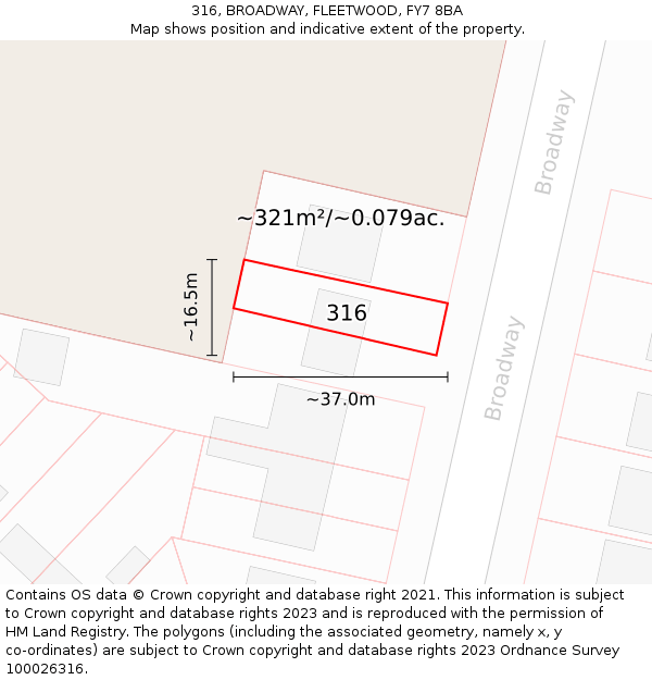 316, BROADWAY, FLEETWOOD, FY7 8BA: Plot and title map