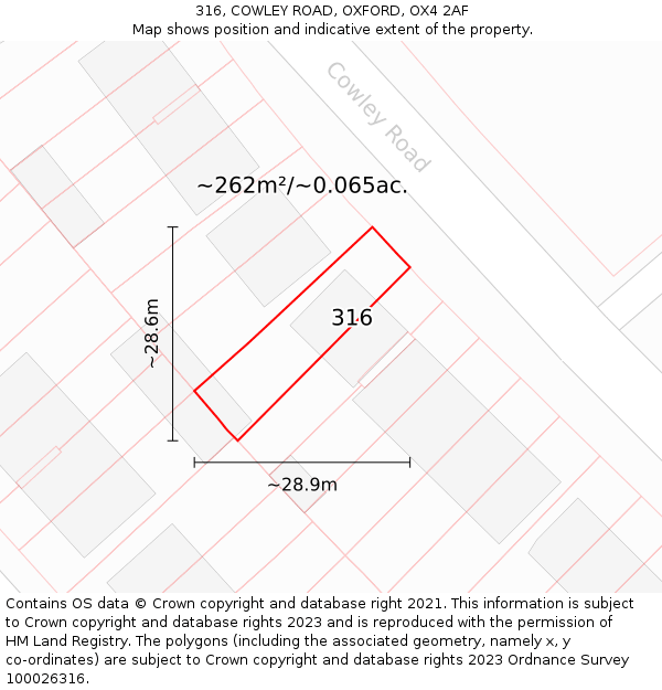 316, COWLEY ROAD, OXFORD, OX4 2AF: Plot and title map