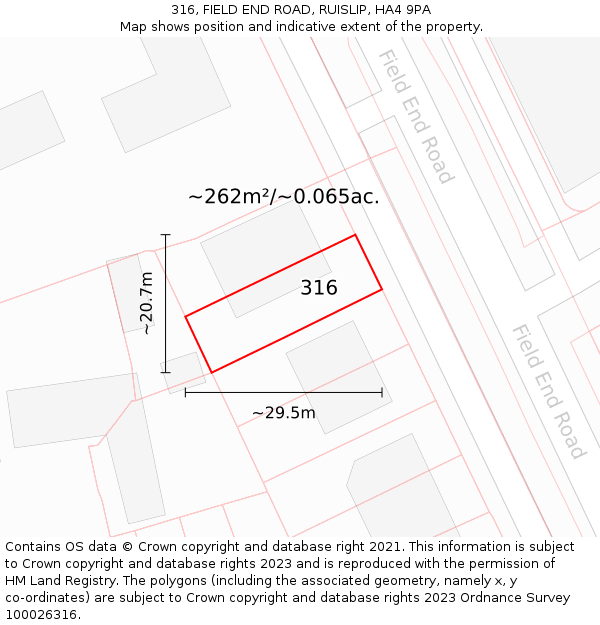 316, FIELD END ROAD, RUISLIP, HA4 9PA: Plot and title map