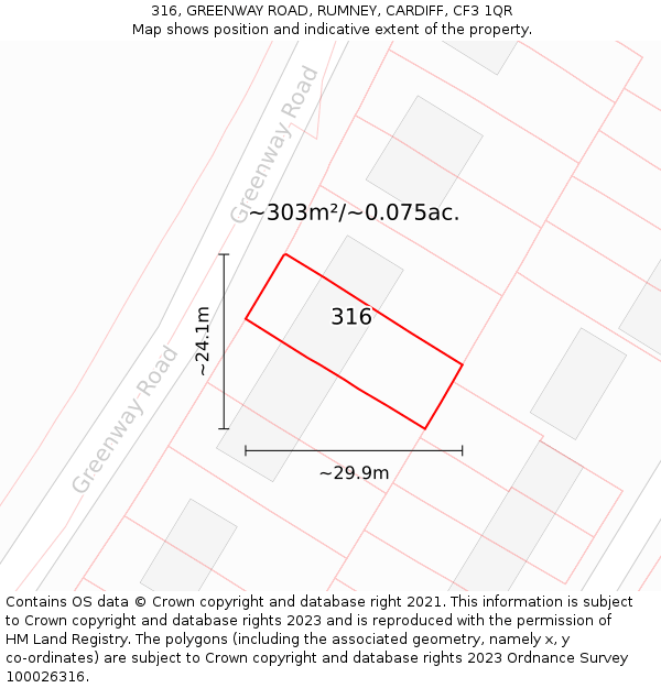 316, GREENWAY ROAD, RUMNEY, CARDIFF, CF3 1QR: Plot and title map