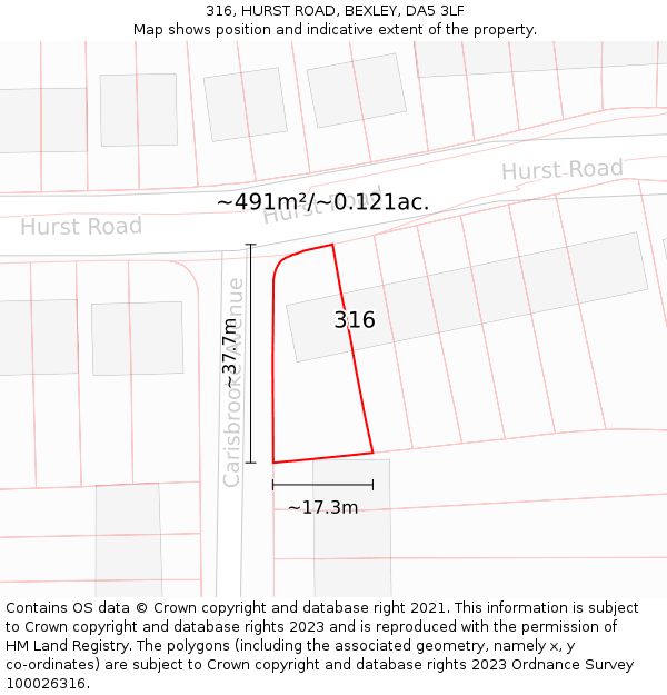 316, HURST ROAD, BEXLEY, DA5 3LF: Plot and title map