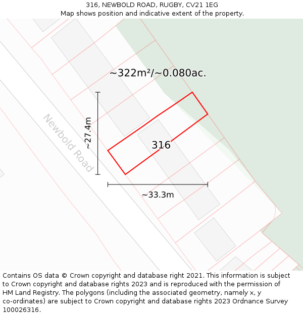 316, NEWBOLD ROAD, RUGBY, CV21 1EG: Plot and title map