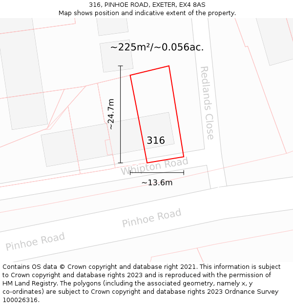 316, PINHOE ROAD, EXETER, EX4 8AS: Plot and title map