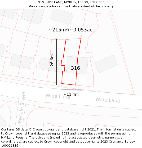 316, WIDE LANE, MORLEY, LEEDS, LS27 8SS: Plot and title map