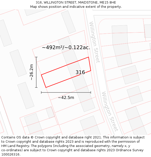 316, WILLINGTON STREET, MAIDSTONE, ME15 8HE: Plot and title map