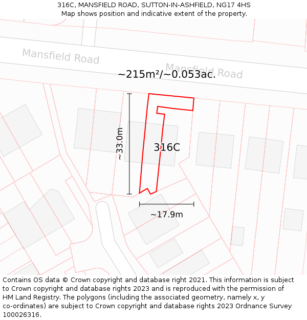 316C, MANSFIELD ROAD, SUTTON-IN-ASHFIELD, NG17 4HS: Plot and title map