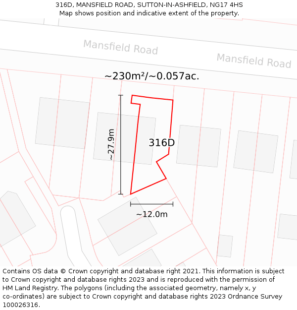 316D, MANSFIELD ROAD, SUTTON-IN-ASHFIELD, NG17 4HS: Plot and title map