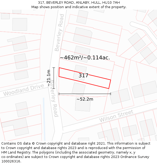 317, BEVERLEY ROAD, ANLABY, HULL, HU10 7AH: Plot and title map