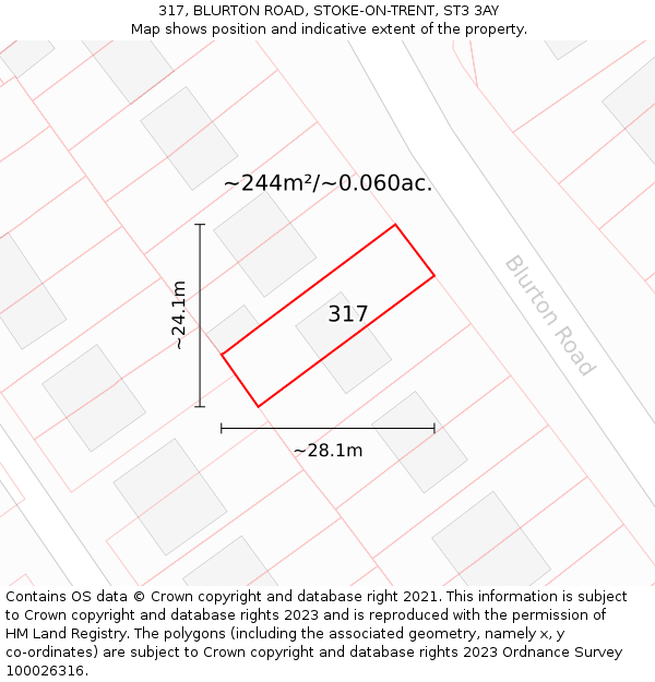 317, BLURTON ROAD, STOKE-ON-TRENT, ST3 3AY: Plot and title map