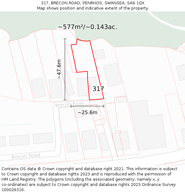 317, BRECON ROAD, PENRHOS, SWANSEA, SA9 1QX: Plot and title map