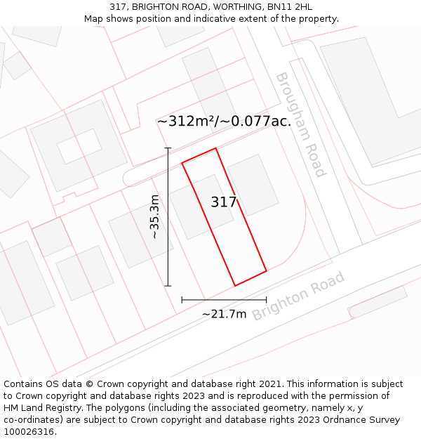 317, BRIGHTON ROAD, WORTHING, BN11 2HL: Plot and title map