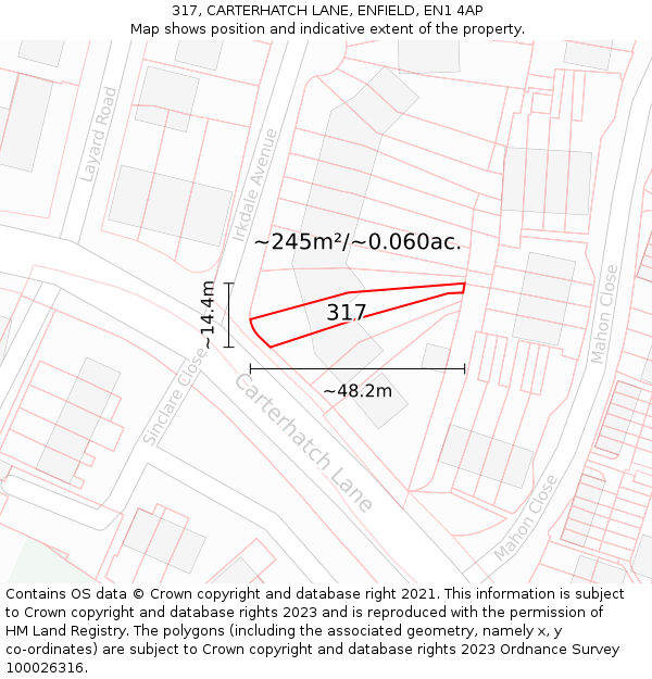 317, CARTERHATCH LANE, ENFIELD, EN1 4AP: Plot and title map