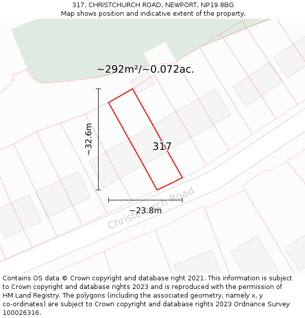 317, CHRISTCHURCH ROAD, NEWPORT, NP19 8BG: Plot and title map