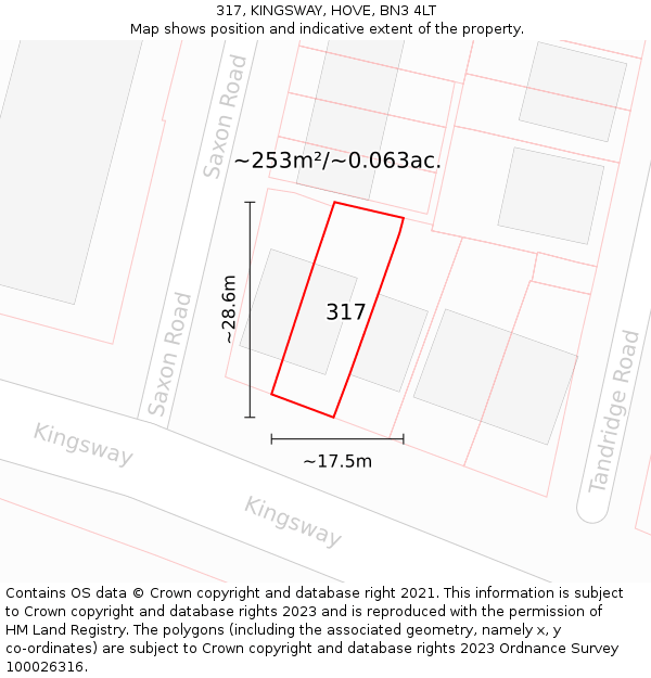 317, KINGSWAY, HOVE, BN3 4LT: Plot and title map