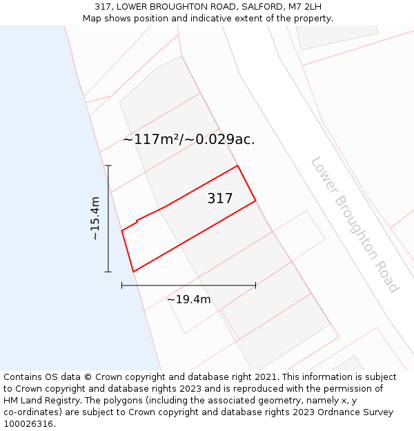 317, LOWER BROUGHTON ROAD, SALFORD, M7 2LH: Plot and title map