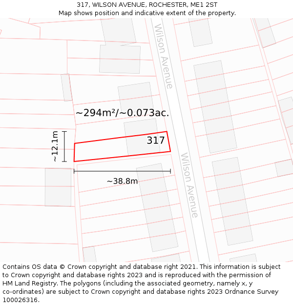 317, WILSON AVENUE, ROCHESTER, ME1 2ST: Plot and title map