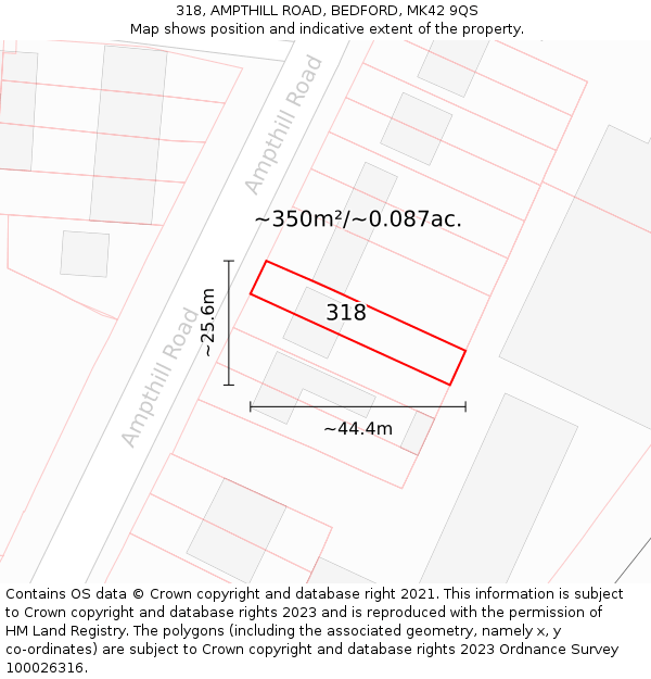 318, AMPTHILL ROAD, BEDFORD, MK42 9QS: Plot and title map