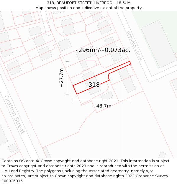 318, BEAUFORT STREET, LIVERPOOL, L8 6UA: Plot and title map