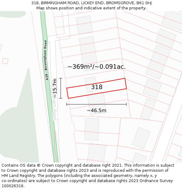 318, BIRMINGHAM ROAD, LICKEY END, BROMSGROVE, B61 0HJ: Plot and title map