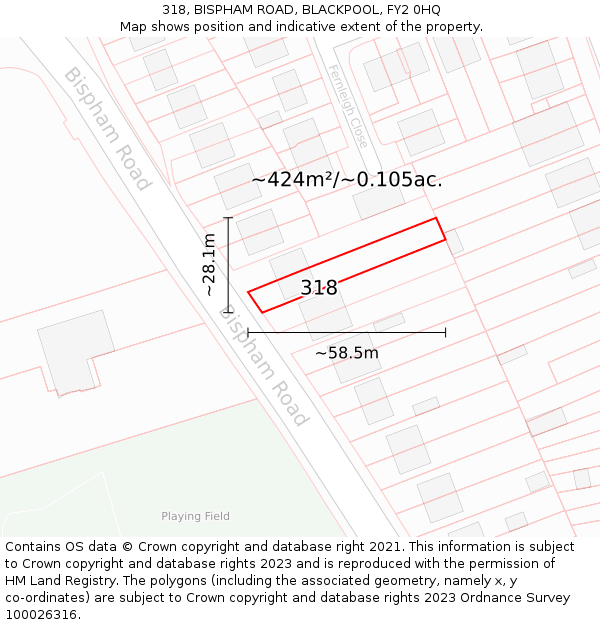 318, BISPHAM ROAD, BLACKPOOL, FY2 0HQ: Plot and title map