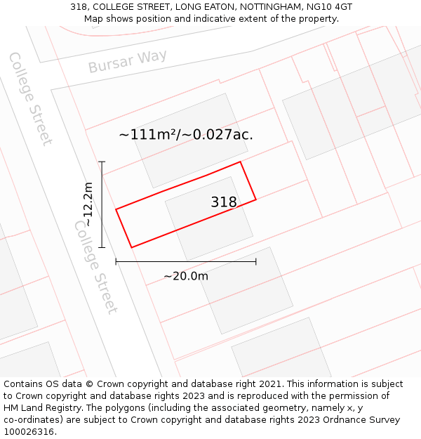 318, COLLEGE STREET, LONG EATON, NOTTINGHAM, NG10 4GT: Plot and title map