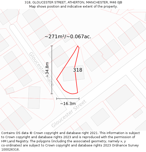 318, GLOUCESTER STREET, ATHERTON, MANCHESTER, M46 0JB: Plot and title map