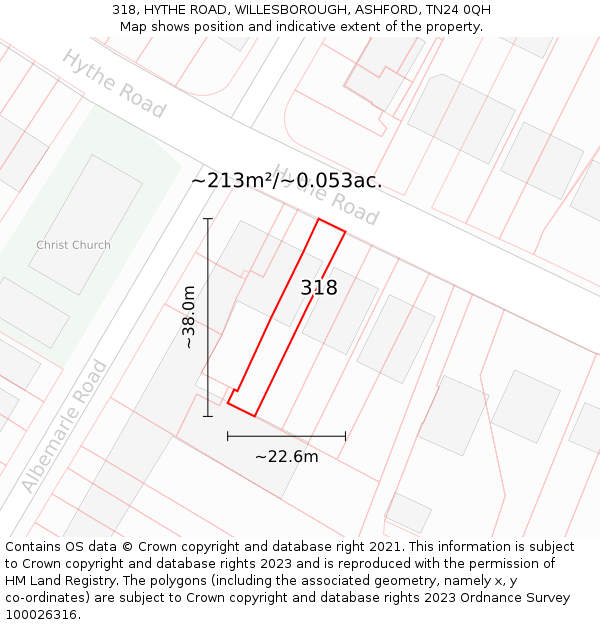 318, HYTHE ROAD, WILLESBOROUGH, ASHFORD, TN24 0QH: Plot and title map