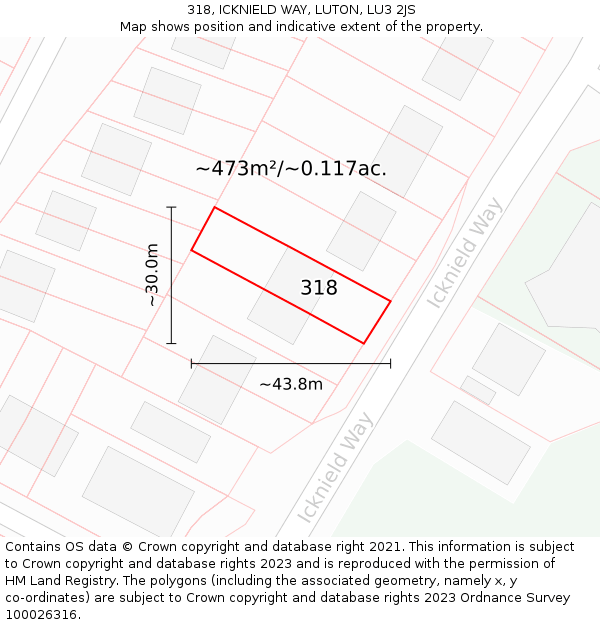 318, ICKNIELD WAY, LUTON, LU3 2JS: Plot and title map