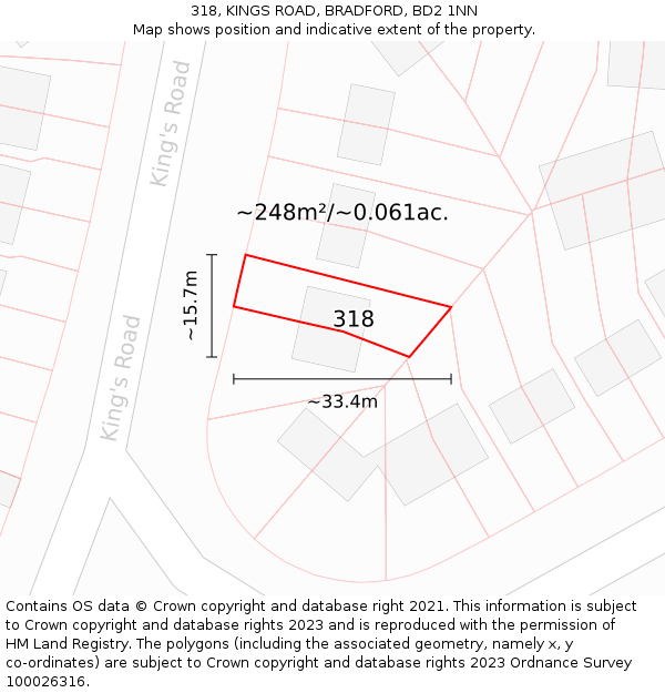 318, KINGS ROAD, BRADFORD, BD2 1NN: Plot and title map