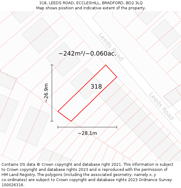 318, LEEDS ROAD, ECCLESHILL, BRADFORD, BD2 3LQ: Plot and title map