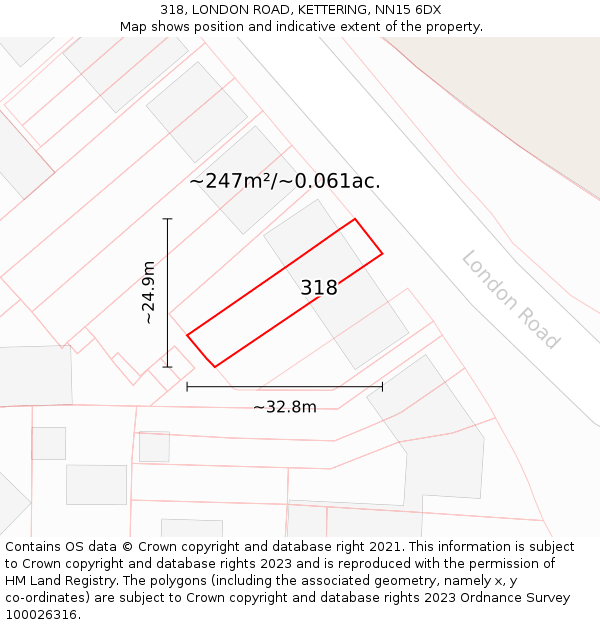 318, LONDON ROAD, KETTERING, NN15 6DX: Plot and title map