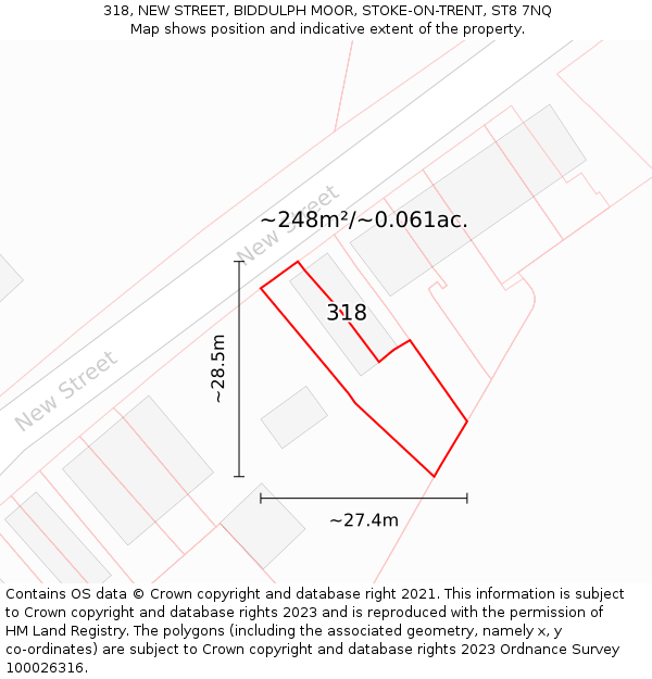 318, NEW STREET, BIDDULPH MOOR, STOKE-ON-TRENT, ST8 7NQ: Plot and title map