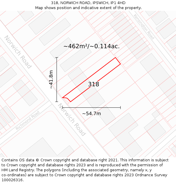 318, NORWICH ROAD, IPSWICH, IP1 4HD: Plot and title map