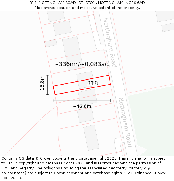 318, NOTTINGHAM ROAD, SELSTON, NOTTINGHAM, NG16 6AD: Plot and title map