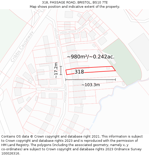 318, PASSAGE ROAD, BRISTOL, BS10 7TE: Plot and title map