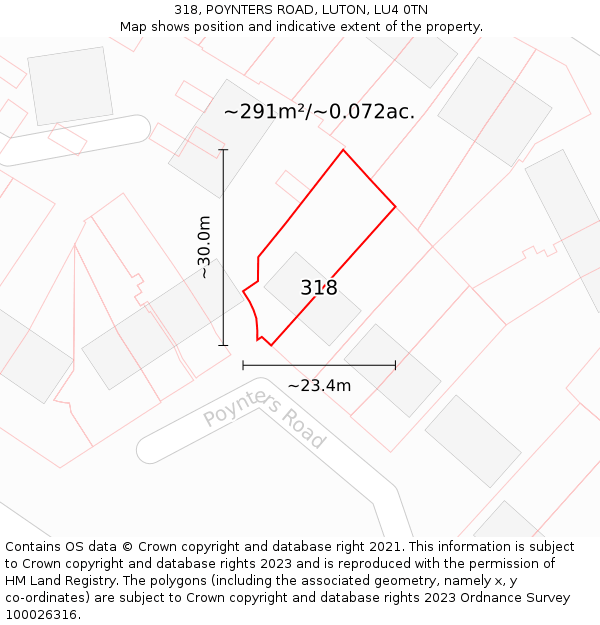 318, POYNTERS ROAD, LUTON, LU4 0TN: Plot and title map