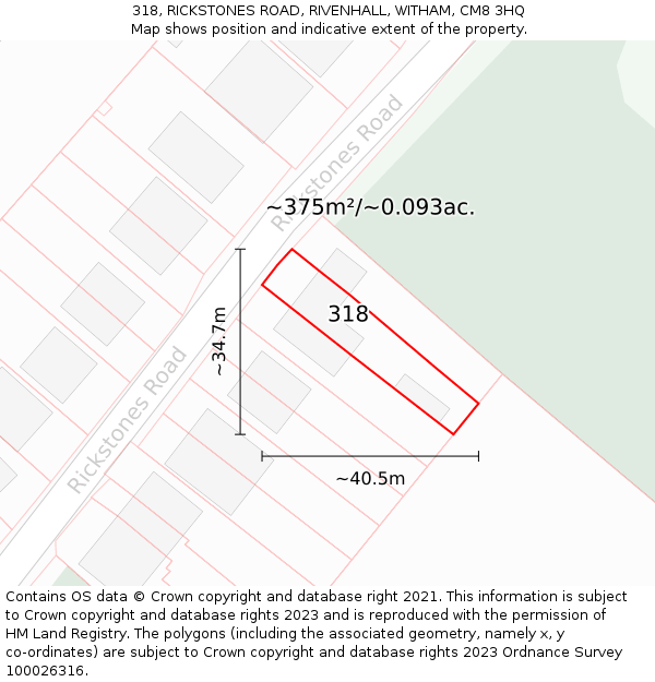 318, RICKSTONES ROAD, RIVENHALL, WITHAM, CM8 3HQ: Plot and title map